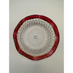 Crystal Candy Dish Ruffled Rim Ruby Red Rim 5.5"  Vintage